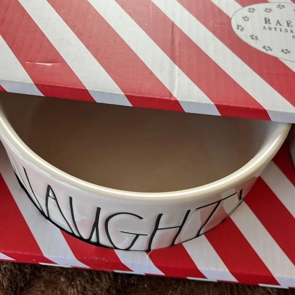 Brand New Rae Dunn 6” Dog Cat Pet Food Bowls Ceramic Naughty Nice Christmas